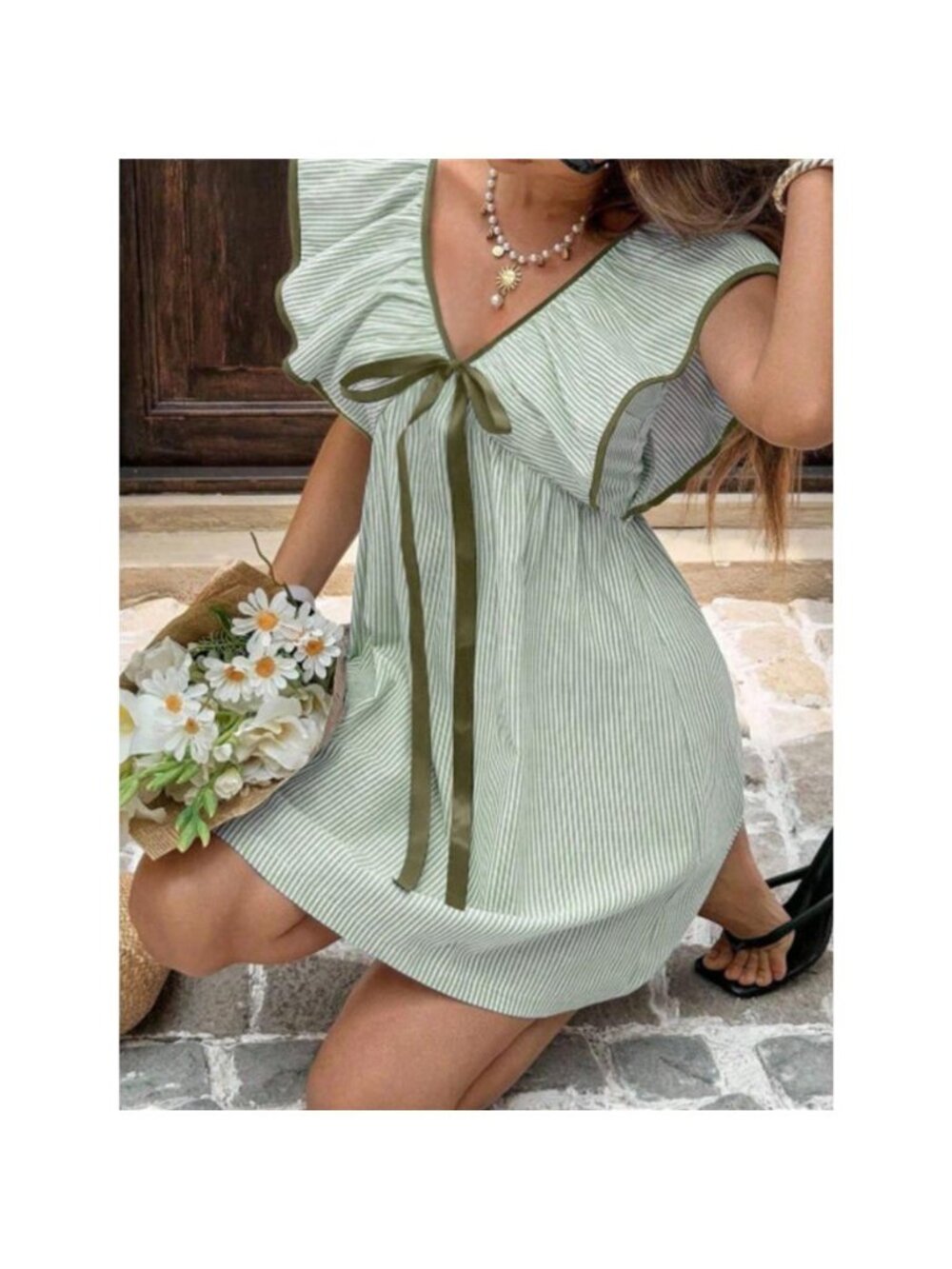 Striped Ruffle Sleeve Mini Dress - Picture 12 of 13